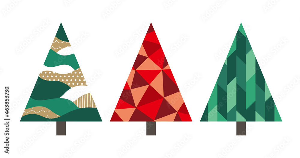 幾何学模様などオシャレな模様のクリスマスツリーセット Stock Vector Adobe Stock