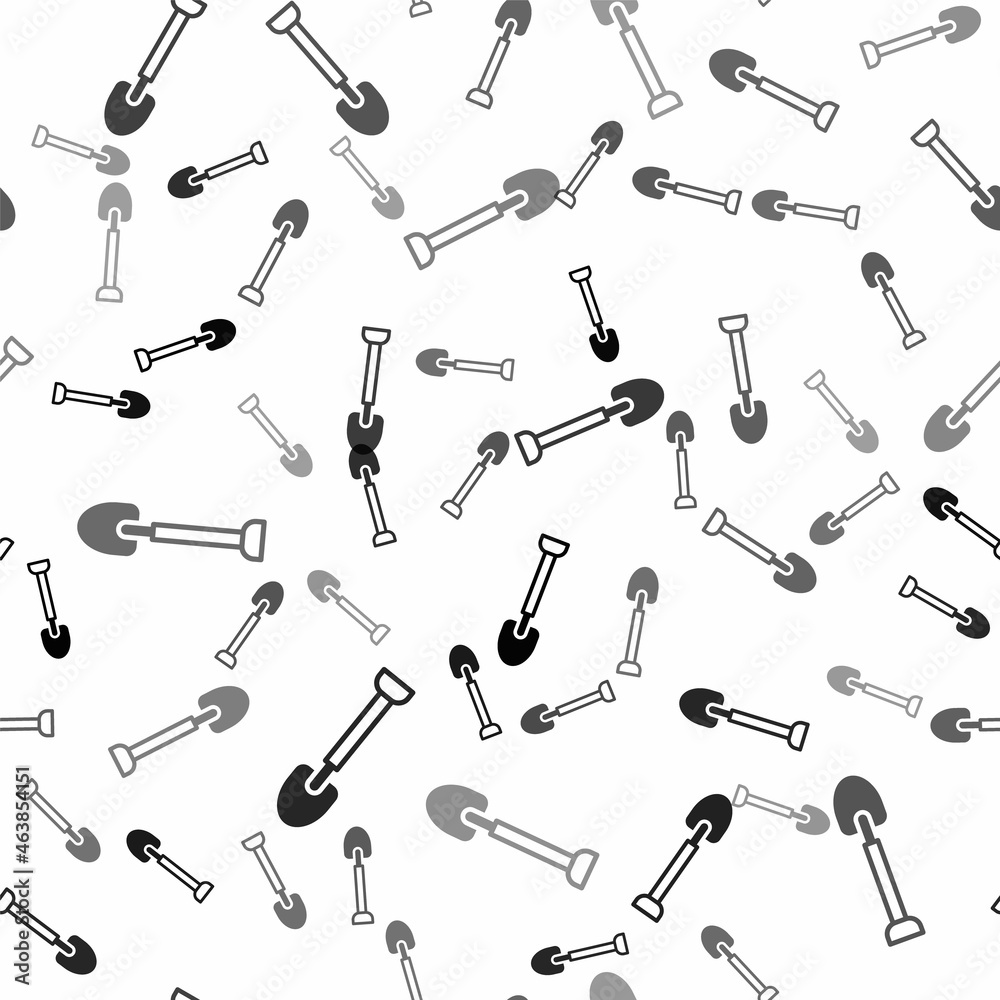 Black Shovel icon isolated seamless pattern on white background. Gardening tool. Tool for horticulture, agriculture, farming. Vector Black Shovel icon isolated seamless pattern on white background. Gardening tool. Tool for horticulture, agriculture, farming. Vector