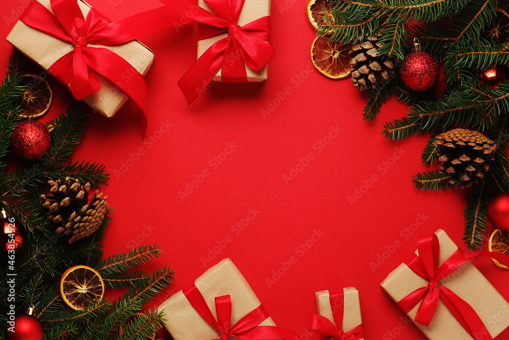 Bright New Year background with fir branches Bright New Year background with fir branches
