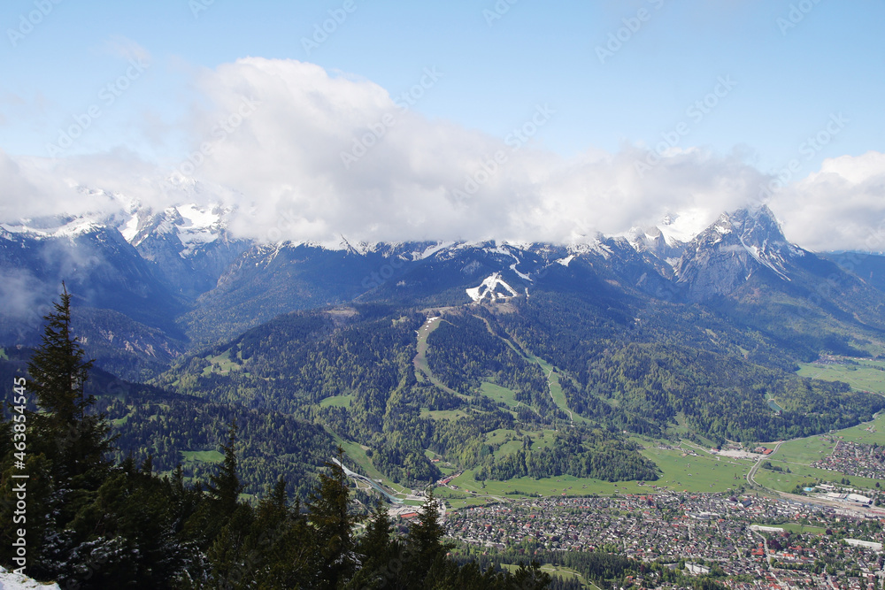 The view of Zugspitze mountain from Wank pick, Germany, Bavaria The view of Zugspitze mountain from Wank pick, Germany, Bavaria