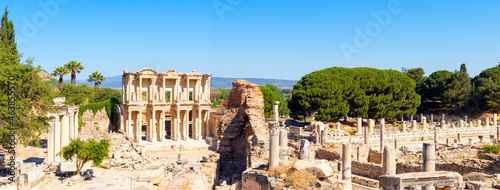 Panoramic photo of Celsius library in Ephesus ancient city.