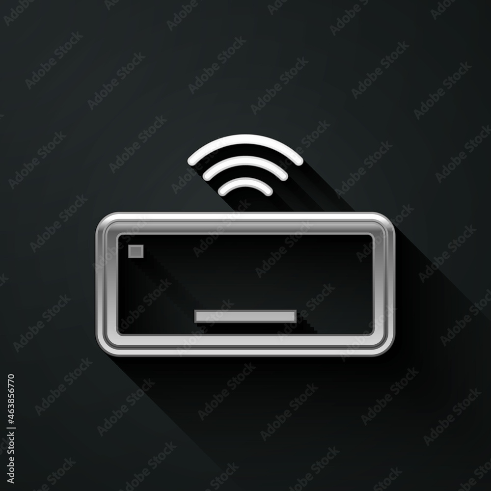 Silver Computer keyboard icon isolated on black background. PC component sign. Long shadow style. Vector Silver Computer keyboard icon isolated on black background. PC component sign. Long shadow style. Vector