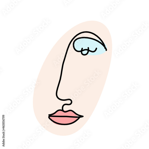 Woman silhouette color face as line drawing picture on white. Vector 