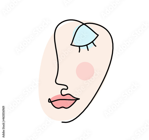 Woman silhouette color face as line drawing picture on white. Vector
