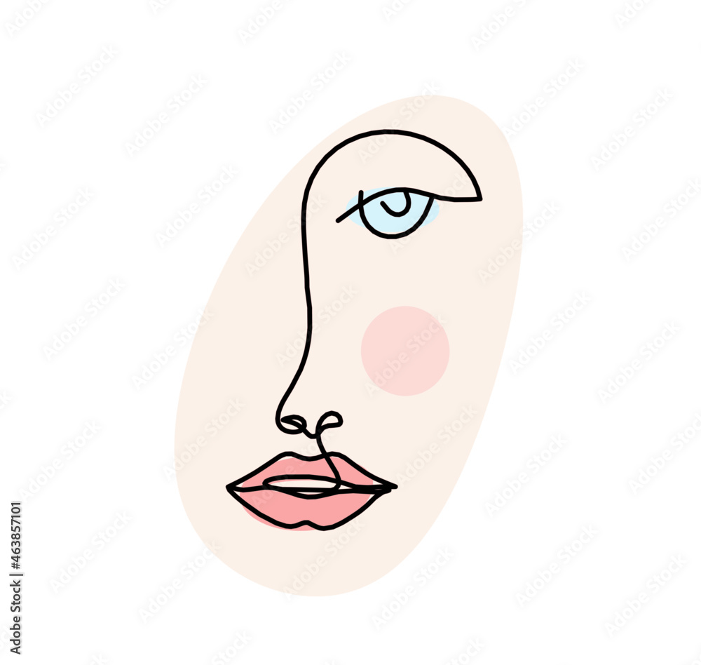 Woman silhouette color face as line drawing picture on white. Vector
