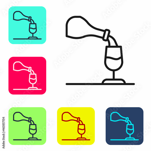 Black line Wine tasting, degustation icon isolated on white background. Sommelier. Smells of wine. Set icons in color square buttons. Vector