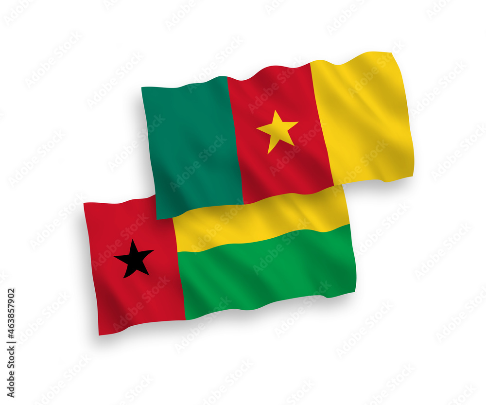 Flags of Republic of Guinea Bissau and Cameroon on a white background Flags of Republic of Guinea Bissau and Cameroon on a white background