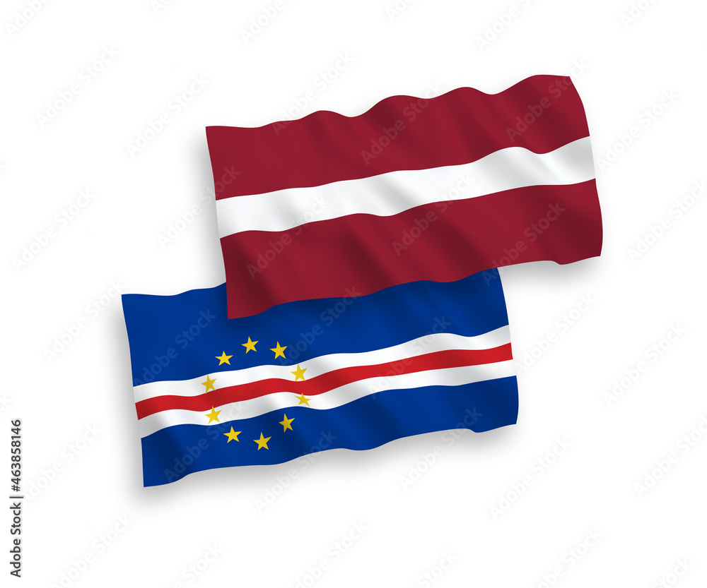 Obraz premium Flags of Latvia and Republic of Cabo Verde on a white background