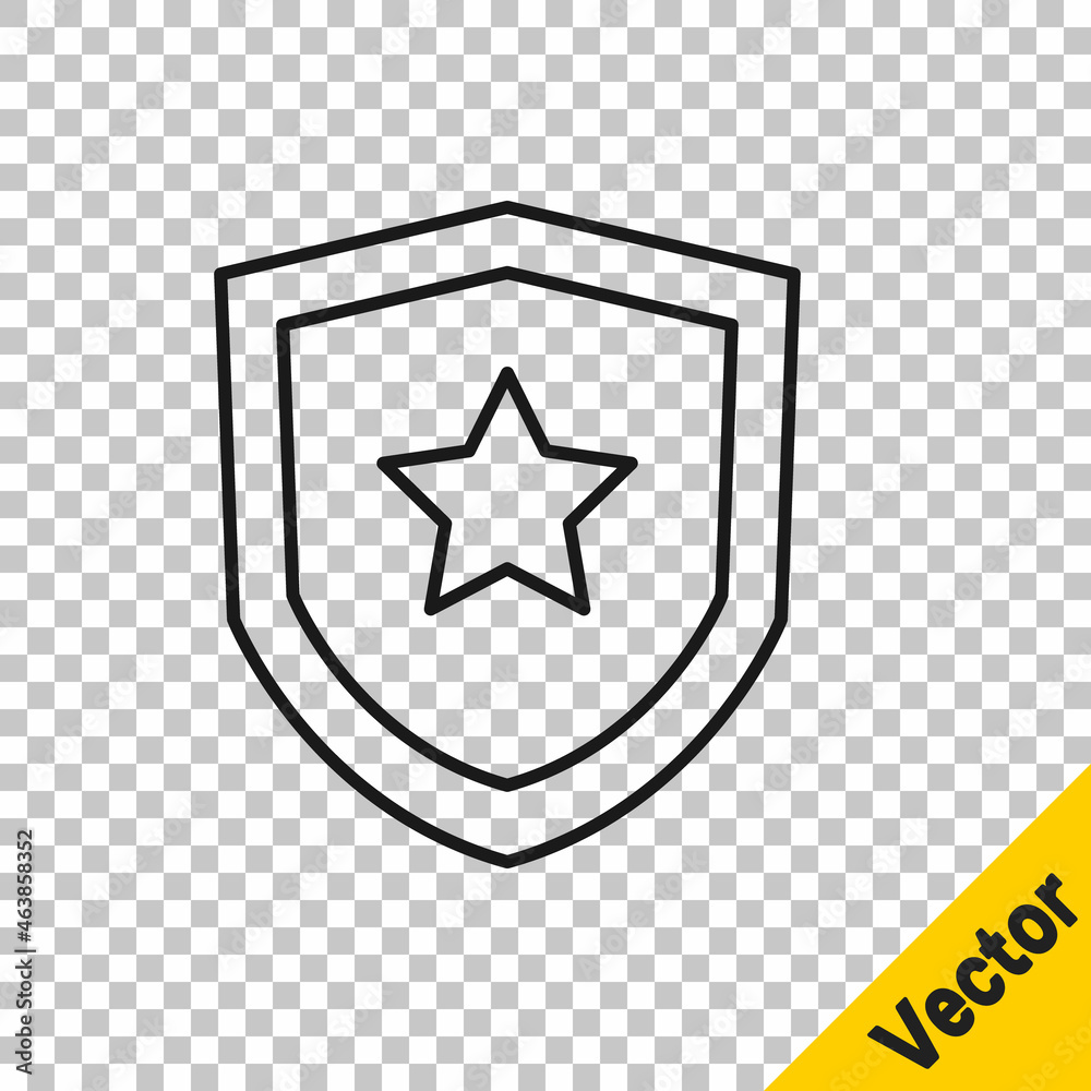 Black line Police badge icon isolated on transparent background. Sheriff badge sign. Vector Black line Police badge icon isolated on transparent background. Sheriff badge sign. Vector