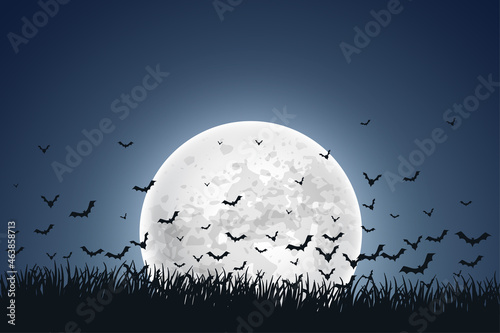 moon with flying bats on sky background