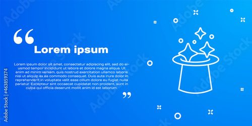 White line Magic hat icon isolated on blue background. Magic trick. Mystery entertainment concept. Vector