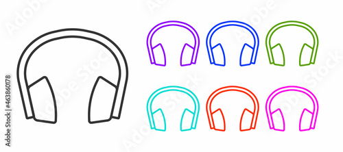 Black line Noise canceling headphones icon isolated on white background. Headphones for ear protection from noise. Set icons colorful. Vector