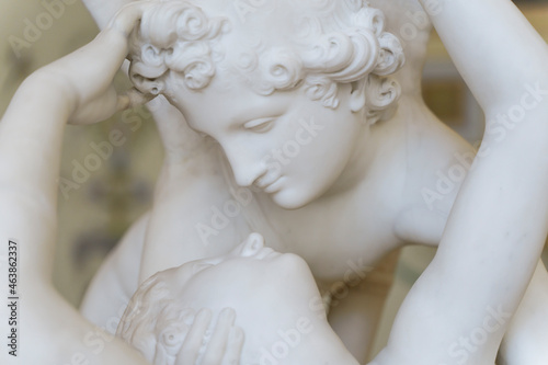 Classical antique marble sculptures from ancient Greek and Roman culture.