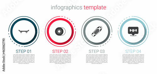 Set Skateboard, wheel, deck and . Business infographic template. Vector