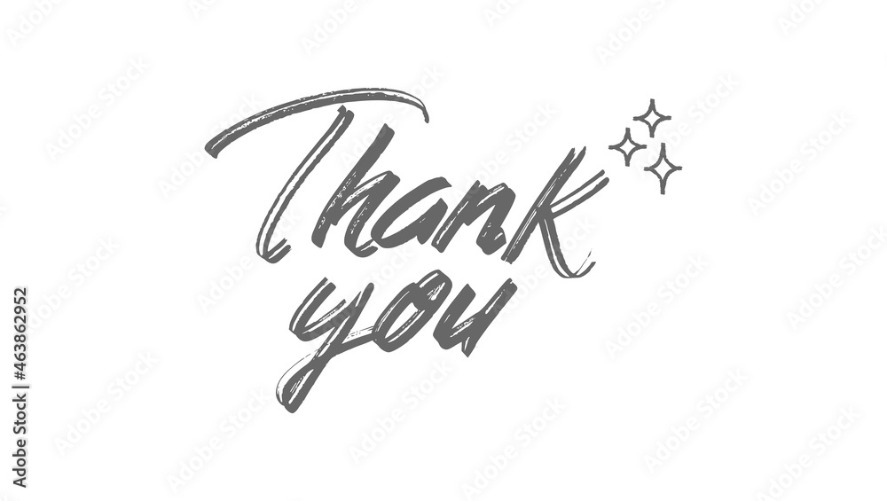 Thank you handwritten inscription with sparkles. Hand drawn lettering. Thanks calligraphic message design. Vector illustration.