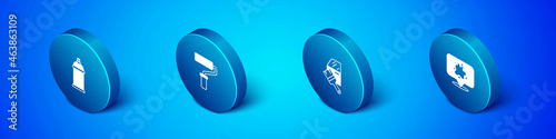 Set Isometric Paint spray can, Car painting, and roller brush icon. Vector