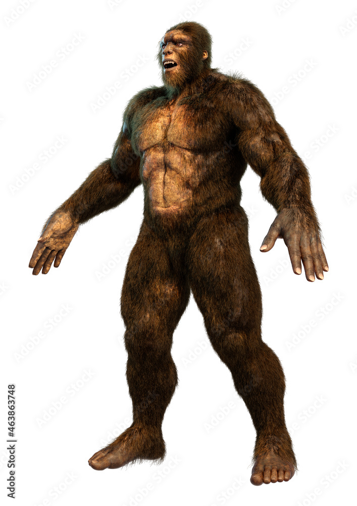 3D Rendering Sasquatch on White