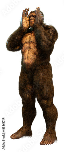 3D Rendering Sasquatch on White