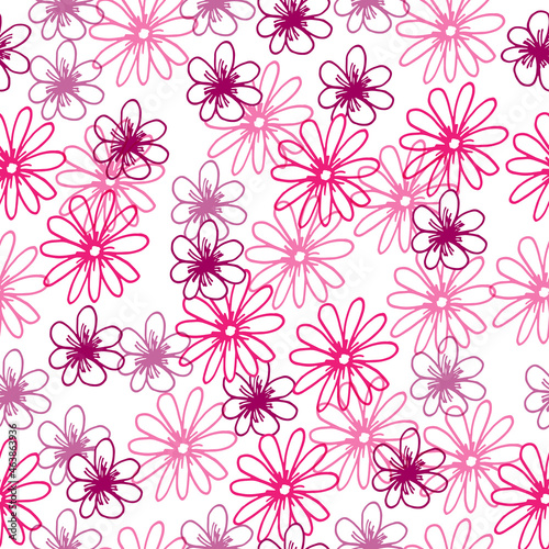 beautiful blooming flower illustration on white background. pink and magenta outline. seamless pattern  hand drawn vector. doodle art for wallpaper  wrapping paper and gift  fabric  textile  backdrop.