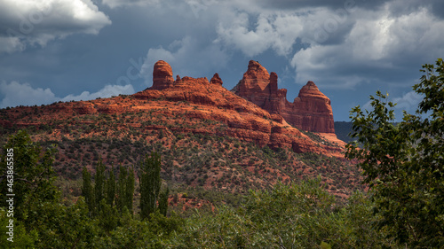 Stormy weather and bright sunshine over mountains surrounding Sedona