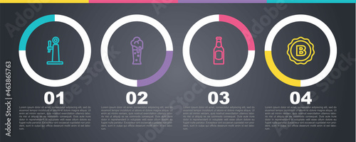 Set line Beer tap, Glass of beer, bottle and Bottle cap with. Business infographic template. Vector