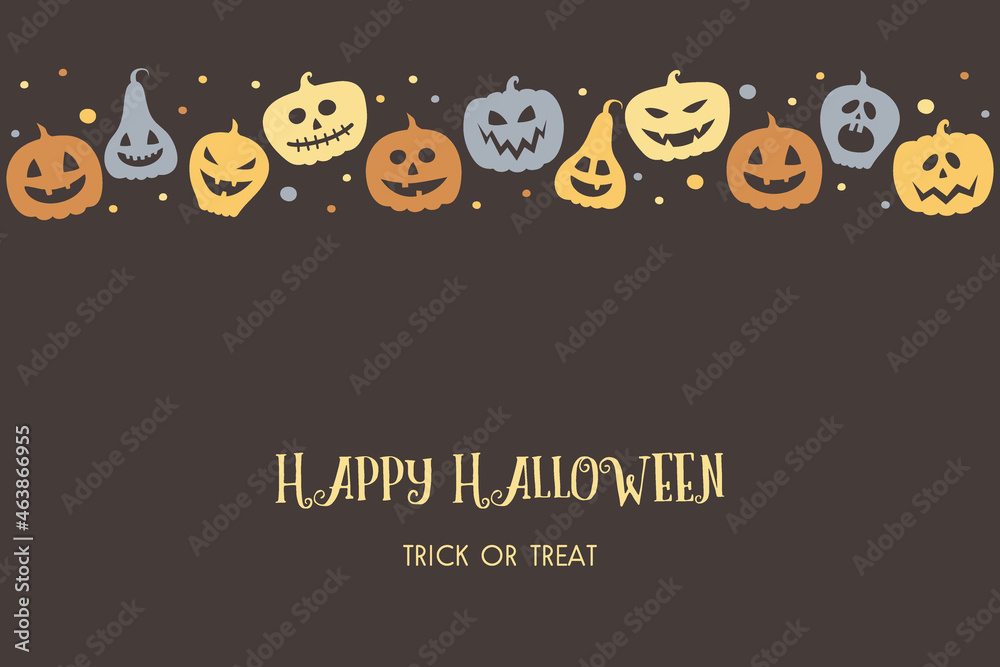 Creepy pumpkin lanterns on background with wishes. Halloween card. Vector