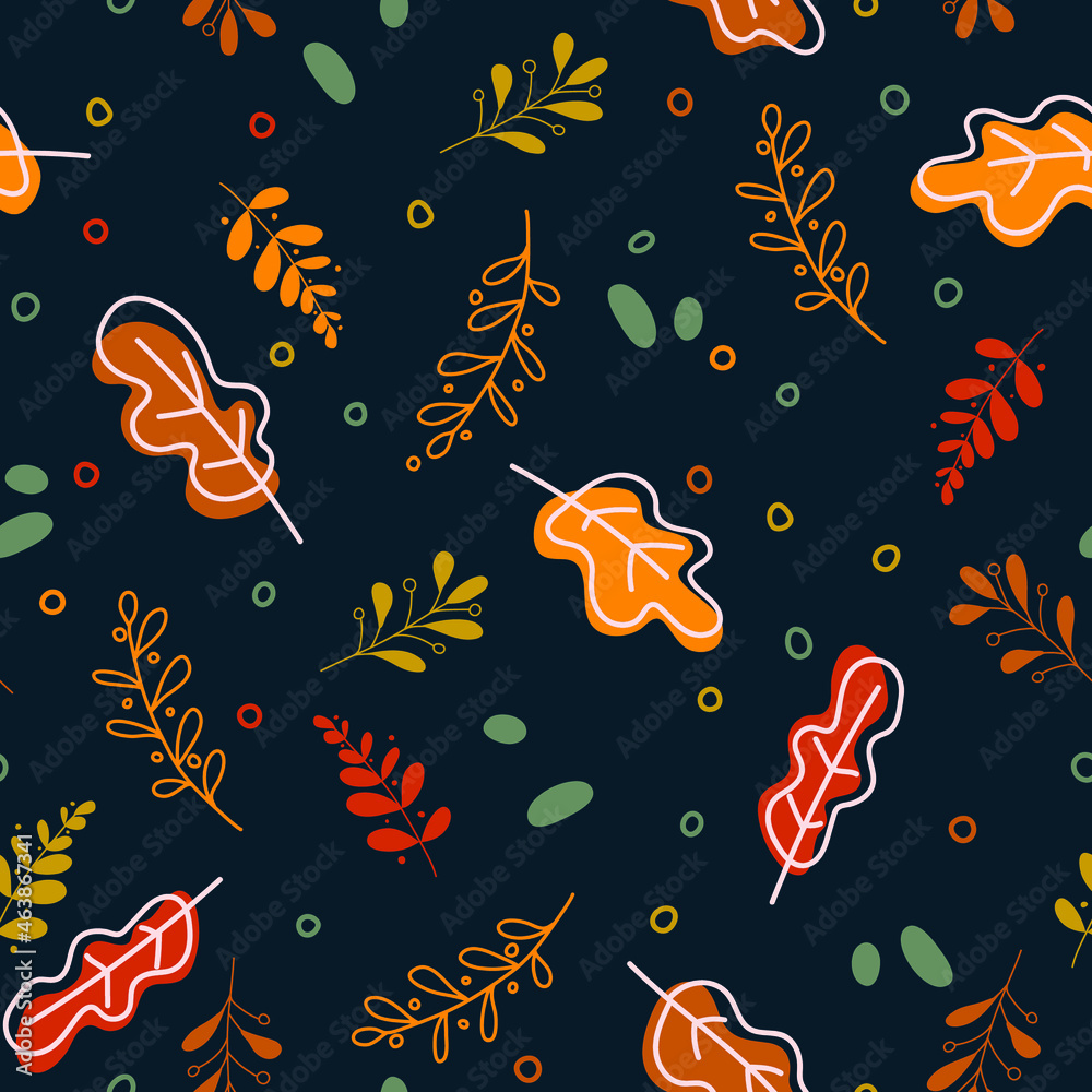 Seamless autumn pattern with leaves, plants Seamless autumn pattern with leaves, plants