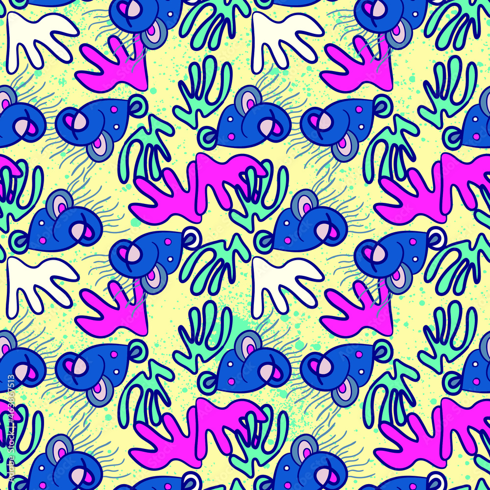 Unique abstract seamless pattern with cartoon psychedelic elements Unique abstract seamless pattern with cartoon psychedelic elements