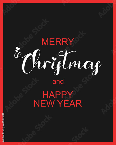 Merry Christmas and Happy New Year greeting card on black-red background. Vector illustration.