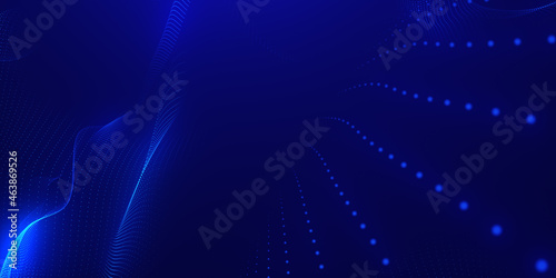 Creative motion waving dots texture with glowing defocused particles. Technology digital wave background concept. Cyber or technology background.