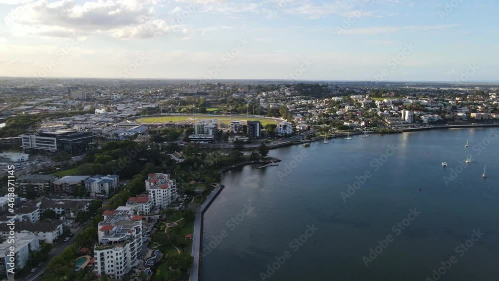 Panorama Of The Waterfront Buildings In The Suburbs Of Newstead And Albion At QLD, Australia. aerial Panorama Of The Waterfront Buildings In The Suburbs Of Newstead And Albion At QLD, Australia. aerial