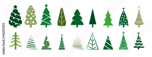 Collection of Christmas trees in different design. For web and printed materials - posters, leaflets, flyer, brochures.
