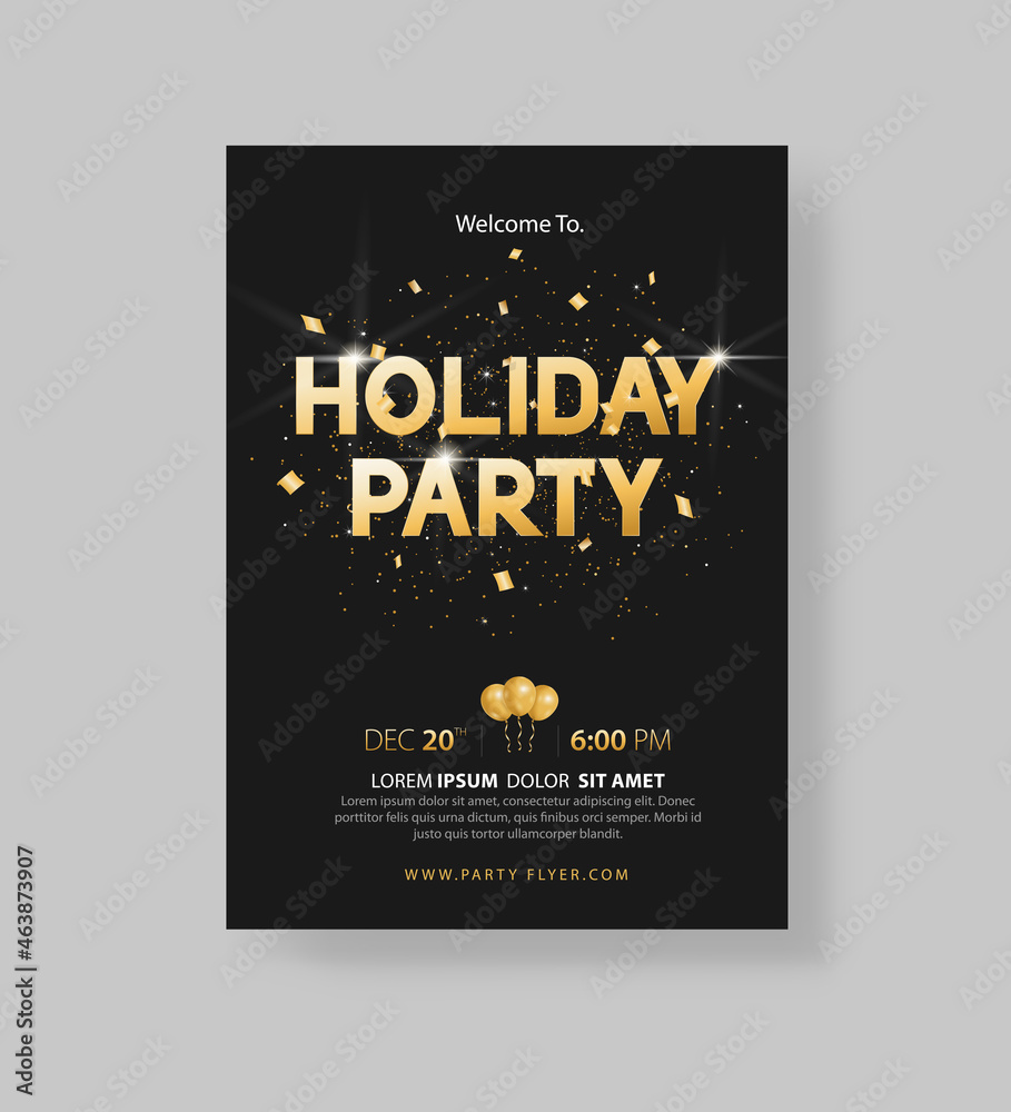 black holiday party and happy new year party invitation flyer design and greeting card template black holiday party and happy new year party invitation flyer design and greeting card template