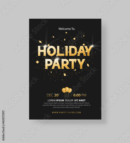  black holiday party and happy new year party invitation flyer design and greeting card template