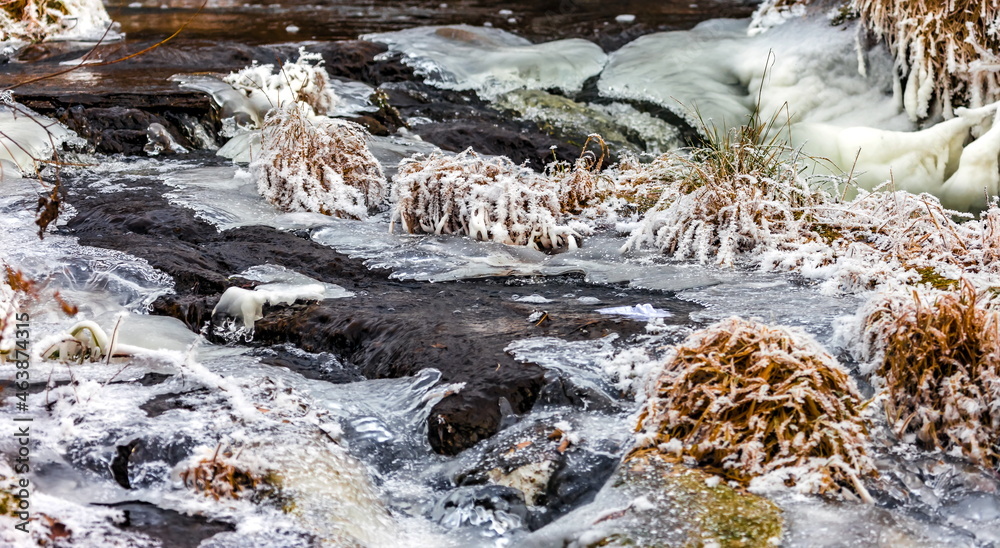 Fast river with ice in late autumn Fast river with ice in late autumn