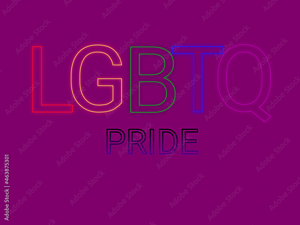 LGBTQ pride text neon on purple background