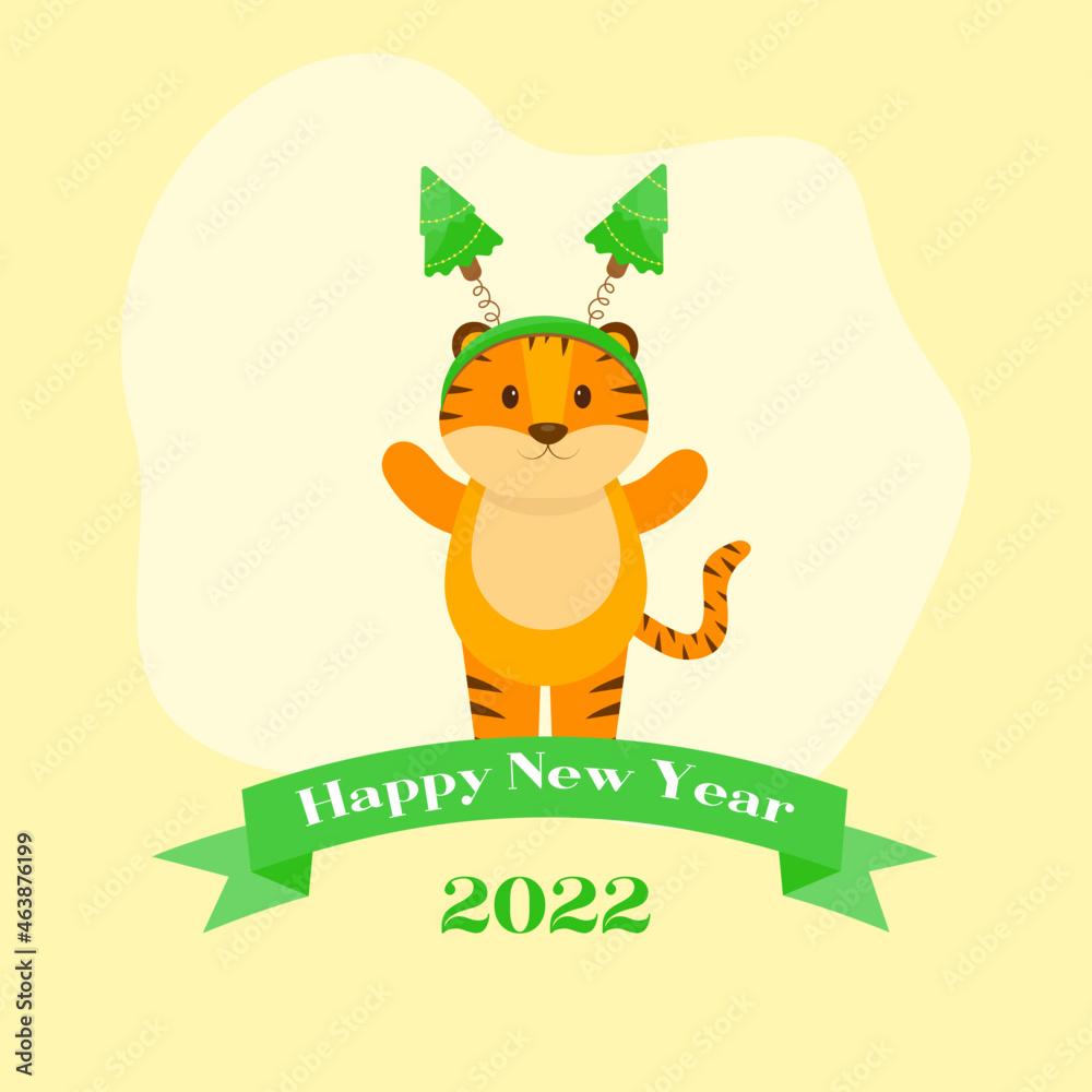 This is a card for the new year with a tiger on a light background.