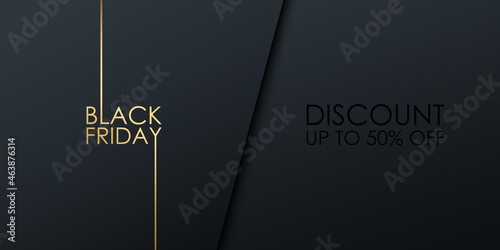 Black Friday Sale Banner for commerce, discounts, black friday shopping, sale promotion and advertising. Black and gold. Vector illustration.