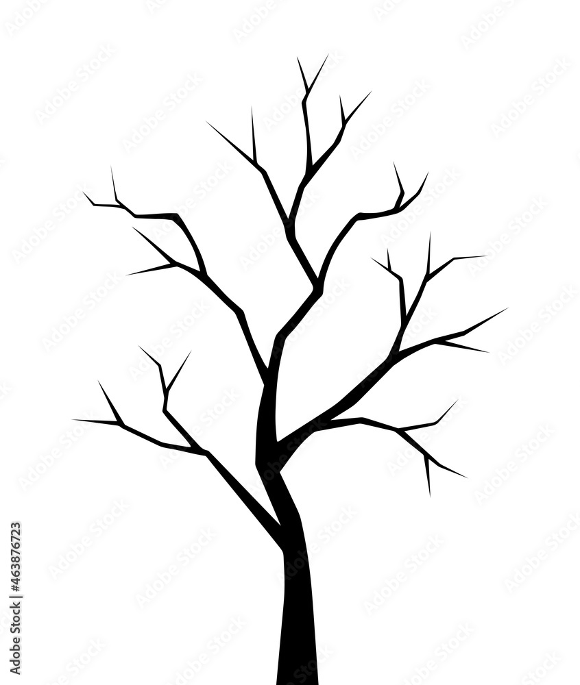 Fototapeta premium Vector black silhouette of a bare tree isolated on a white background.