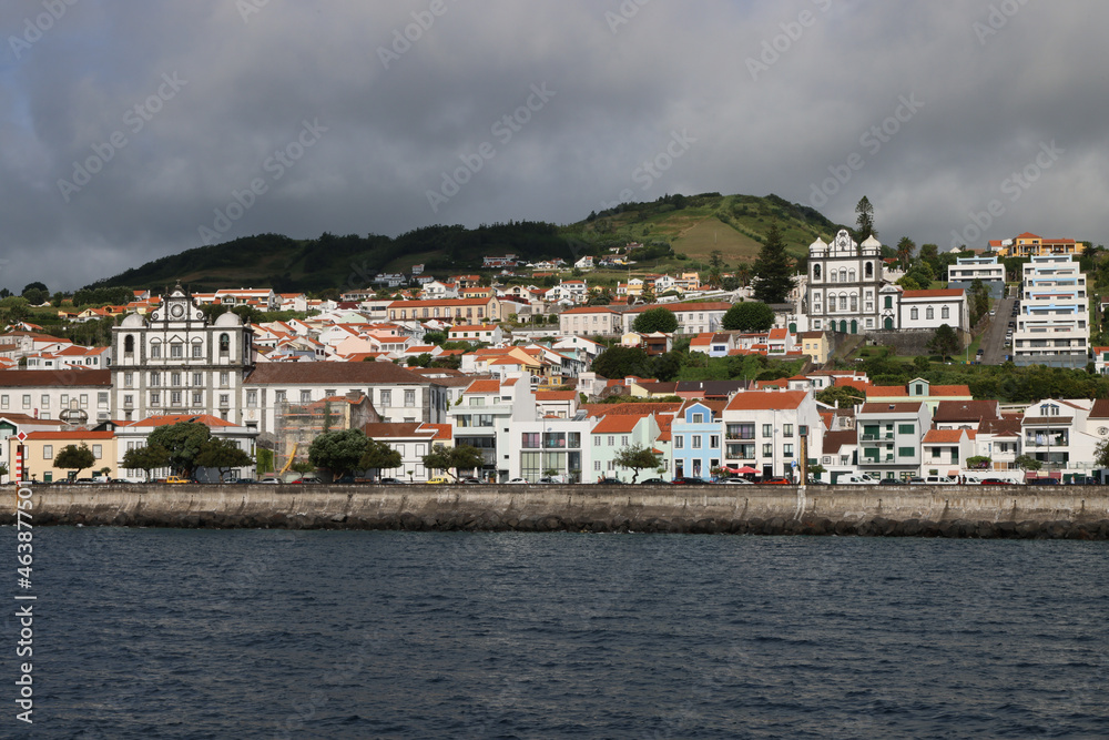 The town of Horta viewed from the sea, Faial island, Azores