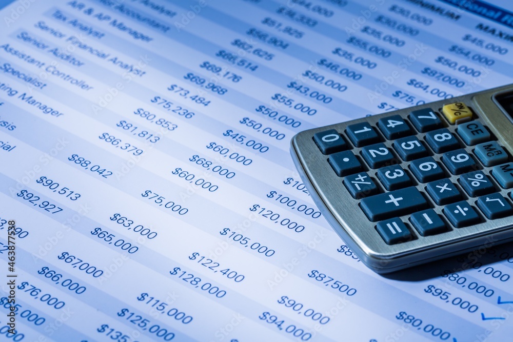 The calculator lying on financial data papers The calculator lying on financial data papers
