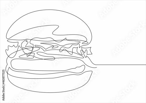 Hamburger drawn in one line on a white background.Continuous line.