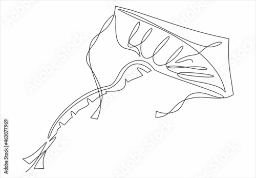 one line drawing of isolated vector object - flying kite in the sky