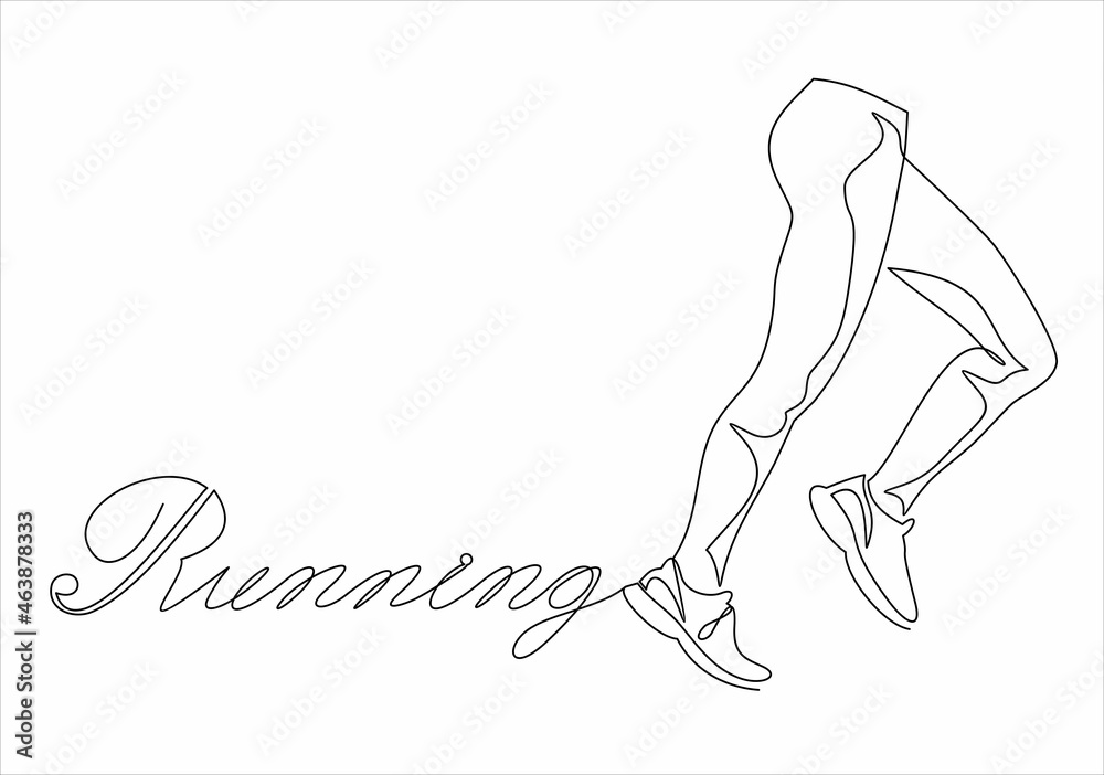 Continuous line drawing. Sport running woman on white background. Vector illustration Continuous line drawing. Sport running woman on white background. Vector illustration