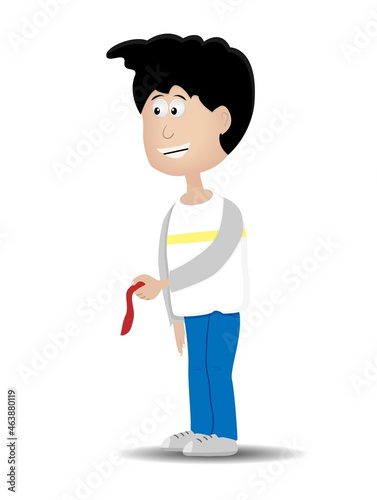 cartoon man smiling awkward showing something