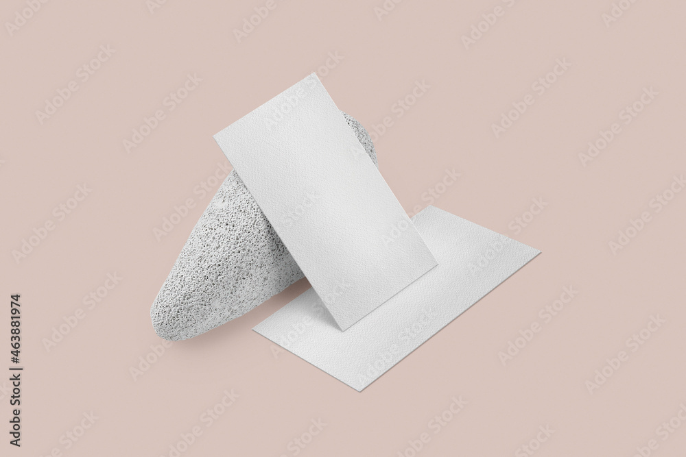 Clean minimal business card mockup on white stone Clean minimal business card mockup on white stone