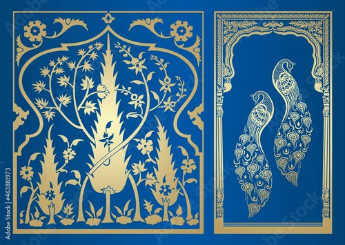 peacock motif designs, textile , Rajasthan, royal India	