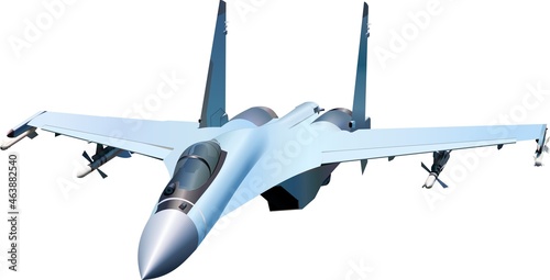 Russian multipurpose super maneuverable fighter with a controlled thrust vector on a white background. Vector image.