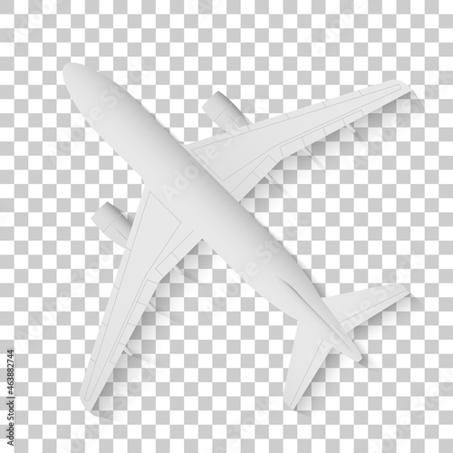 Top view of a detailed airplane, gray plane on a transparent background.