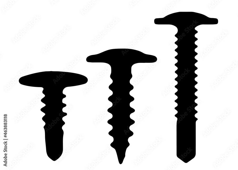 Screws and self-tapping screws in the set. Vector image. Screws and self-tapping screws in the set. Vector image.